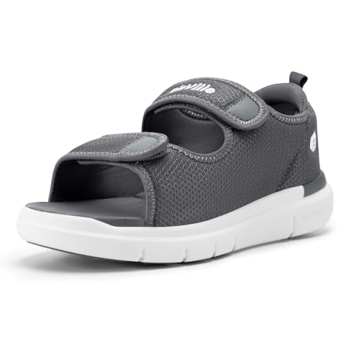 FitVille Diabetic Sandals for Men Wide Width with Arch Support, Men Diabetic Sandals Adjustable (Grey, 9.5W) - Image 1