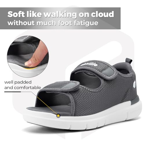 FitVille Diabetic Sandals for Men Wide Width with Arch Support, Men Diabetic Sandals Adjustable (Grey, 9.5W) - Image 5