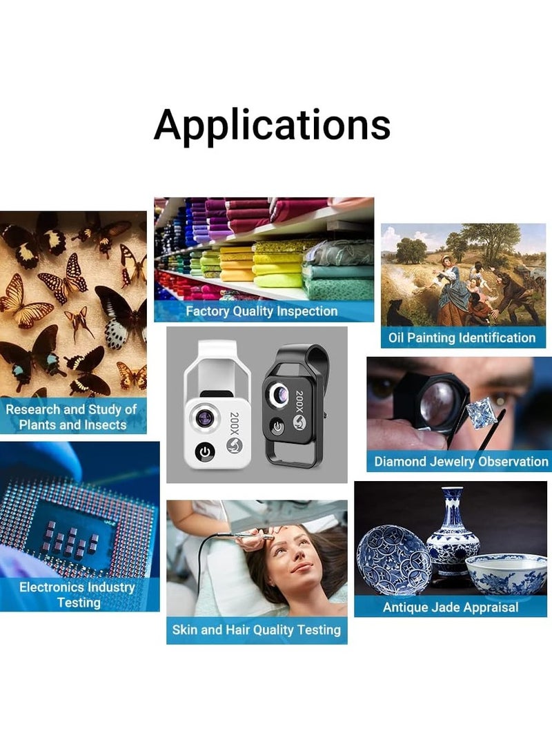 مجهر صغير الحجم بوصلة 200X للهاتف مع ضوء LED / مشبك عالمي، مجهر رقمي محمول مع مرفقات كاميرا لـ 99٪ من الهواتف الذكية.200X بالاستخدام المرشح الدائري القطبي - Image 4