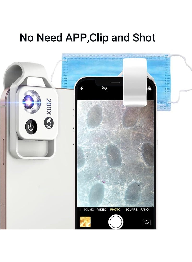 مجهر صغير الحجم بوصلة 200X للهاتف مع ضوء LED / مشبك عالمي، مجهر رقمي محمول مع مرفقات كاميرا لـ 99٪ من الهواتف الذكية.200X بالاستخدام المرشح الدائري القطبي - Image 2