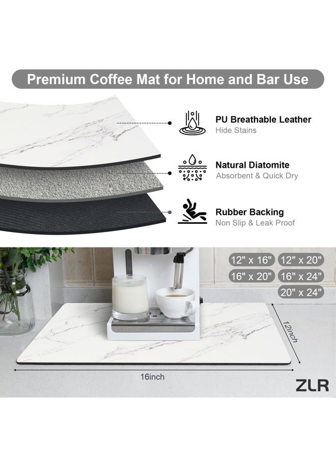 ZLR Coffee Bar Mat for Countertops (12" x 16", S) – Absorbent, Stain-Hiding Dish Drying Mat for Espresso Machines & Coffee Makers – Quick Dry Diatomite Core & Non-Slip Rubber Backing (Marble White) - Image 2