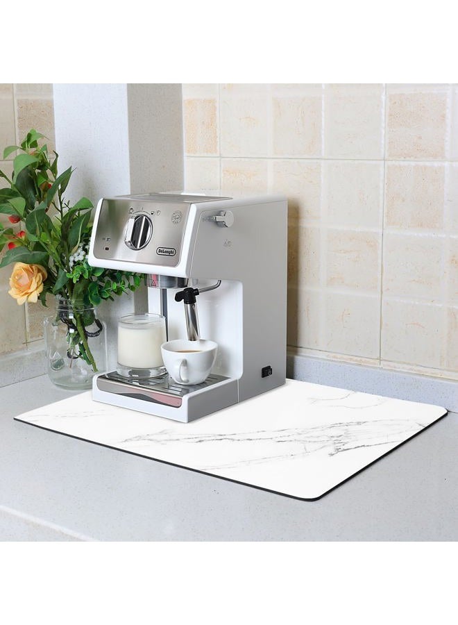 ZLR Coffee Bar Mat for Countertops (12" x 16", S) – Absorbent, Stain-Hiding Dish Drying Mat for Espresso Machines & Coffee Makers – Quick Dry Diatomite Core & Non-Slip Rubber Backing (Marble White) - Image 1