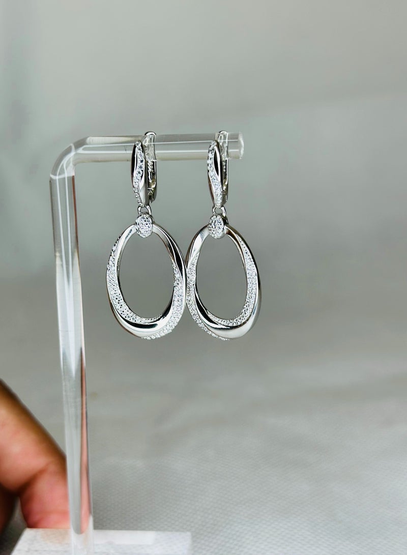 Sterling Silver 3.5 cm long  Drop Earrings with Sparkling Zircon Stones – Elegant Jewelry for Women - Image 1
