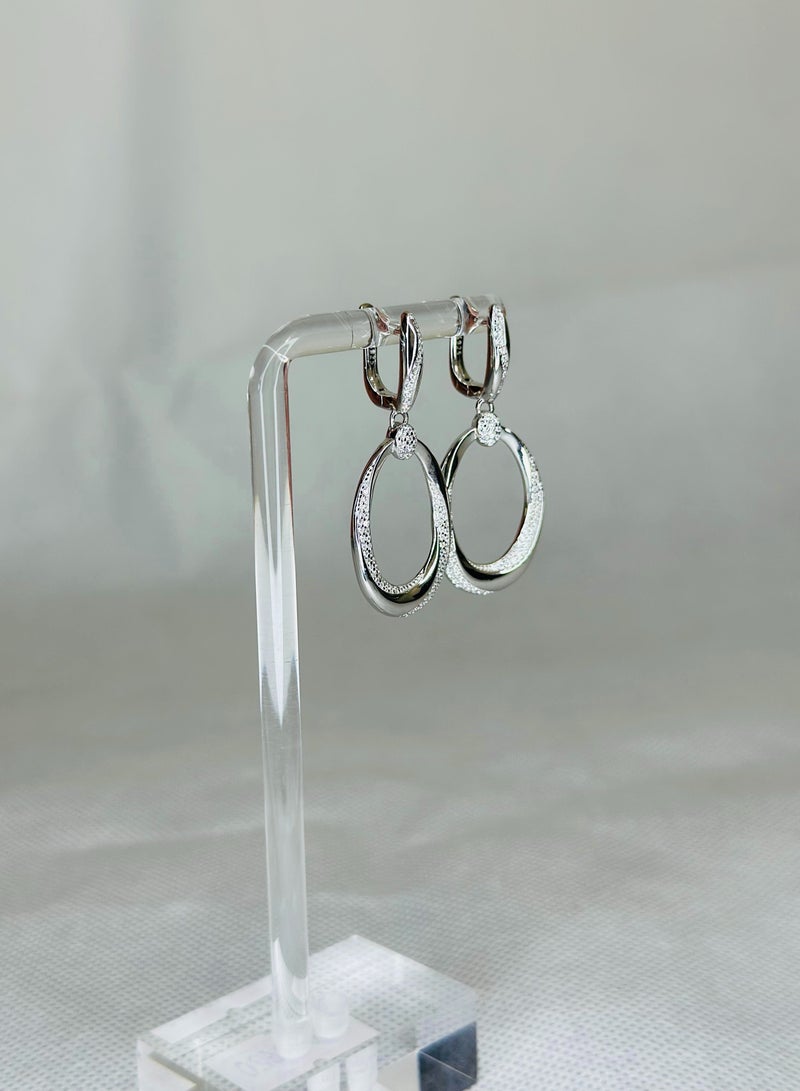 Sterling Silver 3.5 cm long  Drop Earrings with Sparkling Zircon Stones – Elegant Jewelry for Women - Image 2