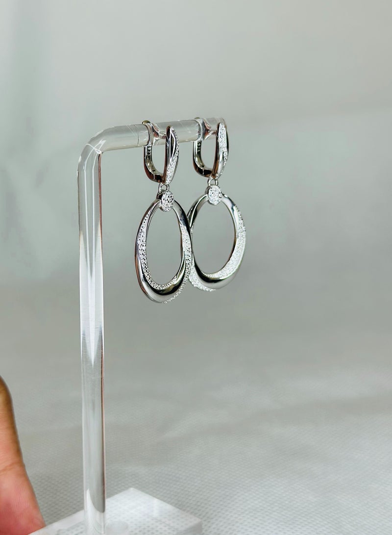 Sterling Silver 3.5 cm long  Drop Earrings with Sparkling Zircon Stones – Elegant Jewelry for Women - Image 3