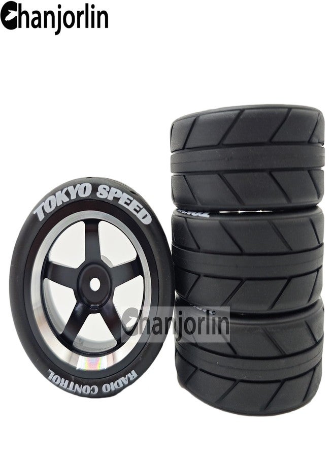 Chanjorlin 1/10 On Road Racing Tires and 5-Spoke Aluminum Wheels 12mm Hex OD 2.56" RC Touring Tyres for 1:10 Rally Street Drift Car Tamiya TT01 TT02 XV01 A959 PTG2 KYOSHO HSP Traxxas 4PCS (Black) - Image 5