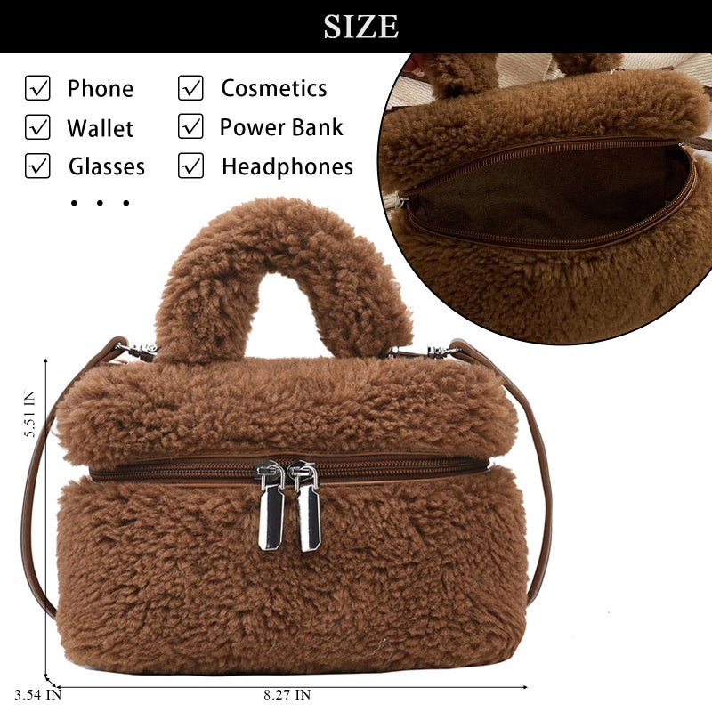 Extolove Furry Purse for Women Faux Fur Bag Cute Lambswool Fuzzy Crossbody Bags Top-Handle Fluffy Handbag (B Brown) - Image 4