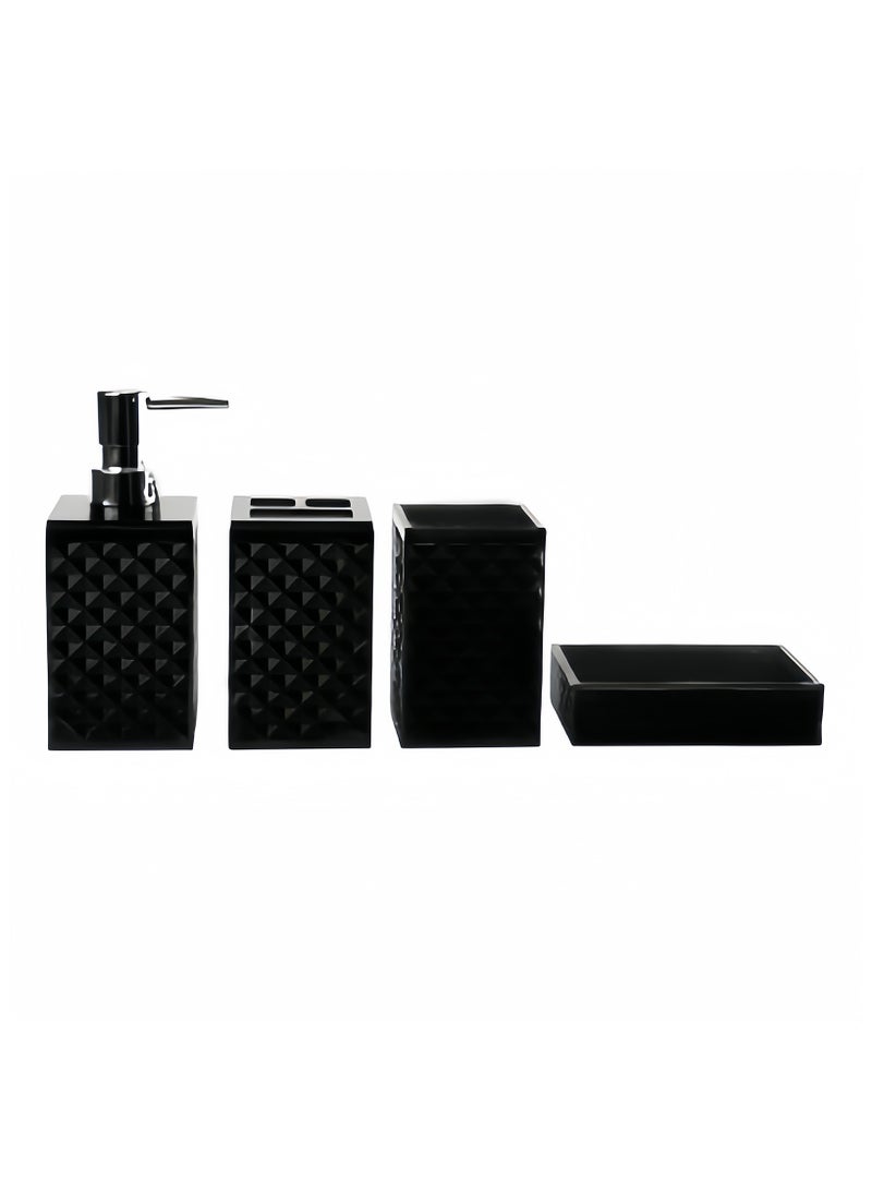 FUKE 4Pcs Bathroom Set Diamond Grid Plastic Soap Dispenser,Toothbrush Holder,Cup, Soap Dish - Image 1