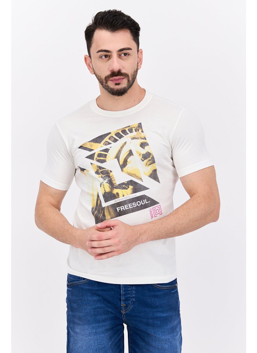 Free Soul Men Crew Neck Short Sleeve Graphic Print Troon T-Shirt, White  - Image 1