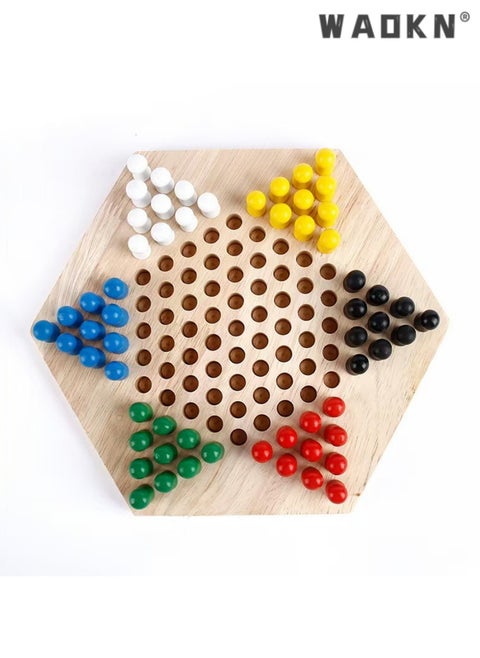 Children's Hexagonal Checkers Game, Wooden Jump Chess Toy, Educational and Engaging Board Game, Ideal for Developing Strategic Thinking and Fine Motor Skills, Perfect for Kids and Family Fun Time.