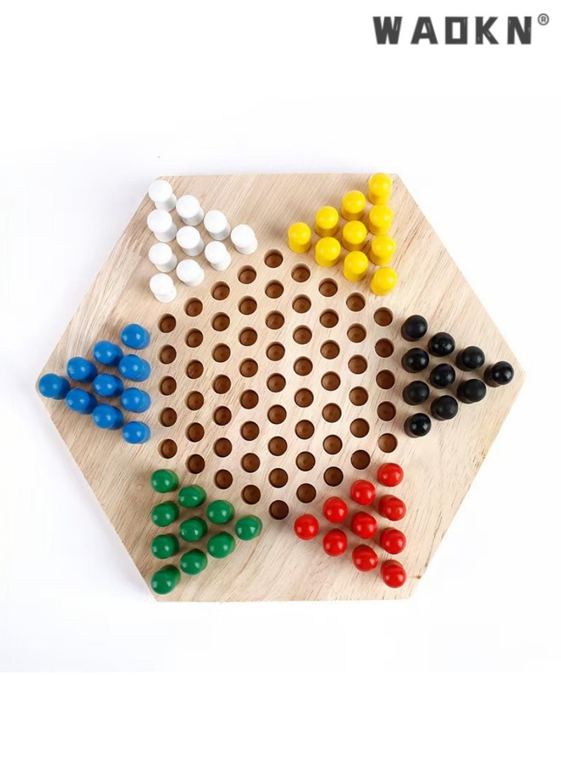 WAOKN Children's Hexagonal Checkers Game, Wooden Jump Chess Toy, Educational and Engaging Board Game, Ideal for Developing Strategic Thinking and Fine Motor Skills, Perfect for Kids and Family Fun Time.  - Image 1