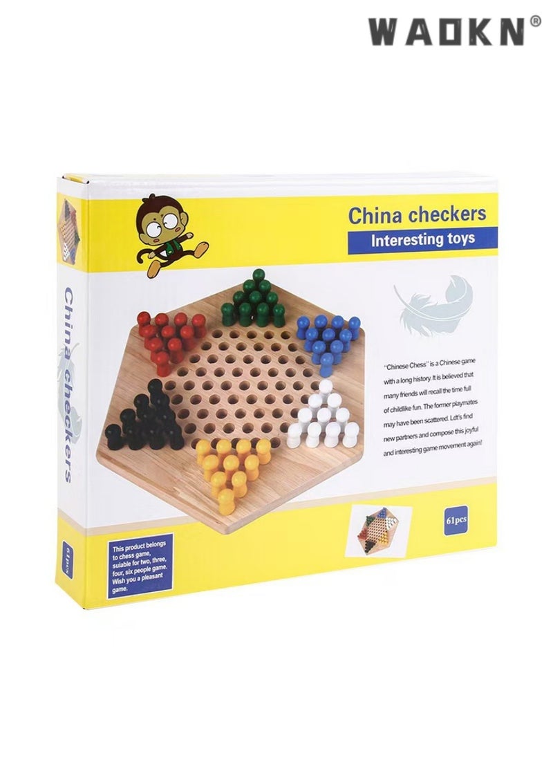 Children's Hexagonal Checkers Game, Wooden Jump Chess Toy, Educational and Engaging Board Game, Ideal for Developing Strategic Thinking and Fine Motor Skills, Perfect for Kids and Family Fun Time.