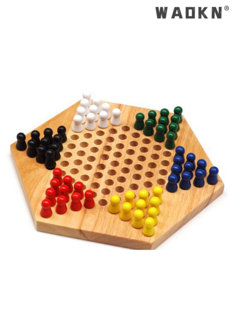 WAOKN Children's Hexagonal Checkers Game, Wooden Jump Chess Toy, Educational and Engaging Board Game, Ideal for Developing Strategic Thinking and Fine Motor Skills, Perfect for Kids and Family Fun Time.  - Image 2