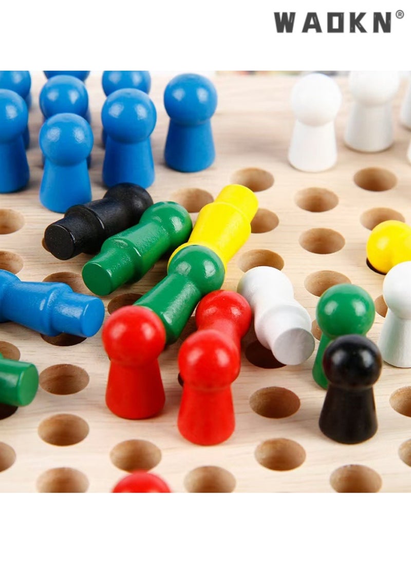 Children's Hexagonal Checkers Game, Wooden Jump Chess Toy, Educational and Engaging Board Game, Ideal for Developing Strategic Thinking and Fine Motor Skills, Perfect for Kids and Family Fun Time.