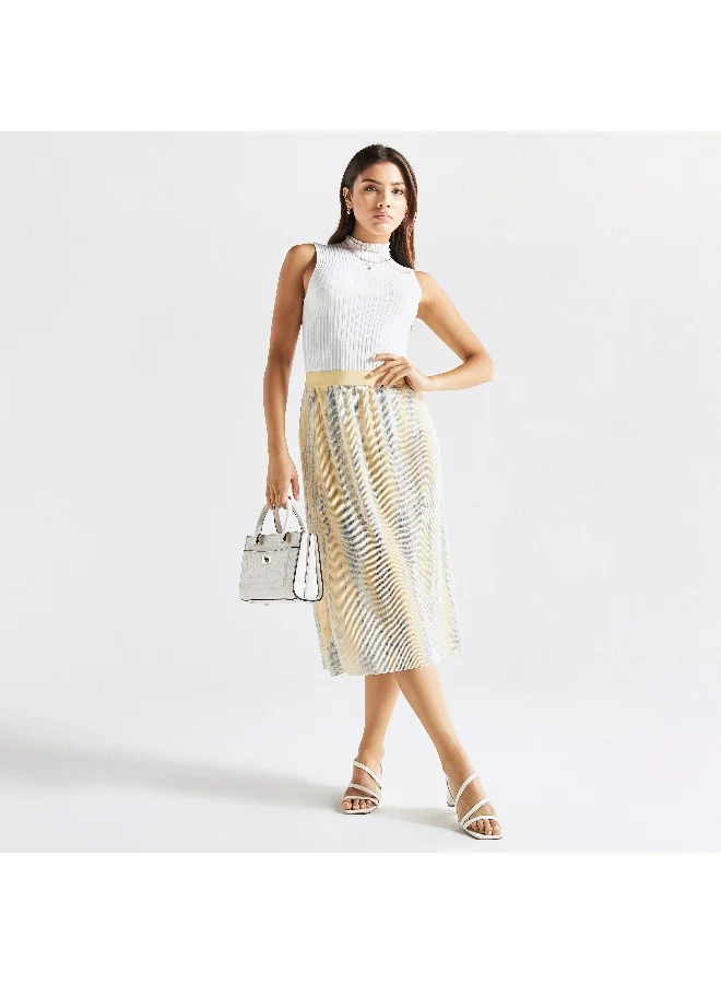Splash FAV Textured Midi Skirt with Elasticated Waistband