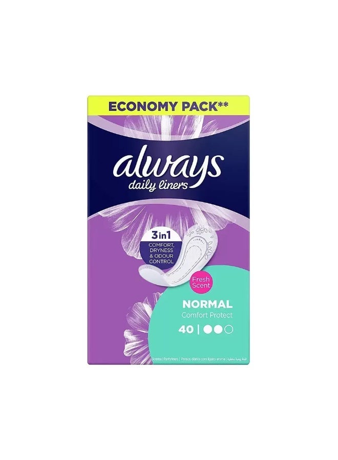 Always Daily Liners Comfort Protect With Fresh Scent Normal- 40 Pcs - Image 1