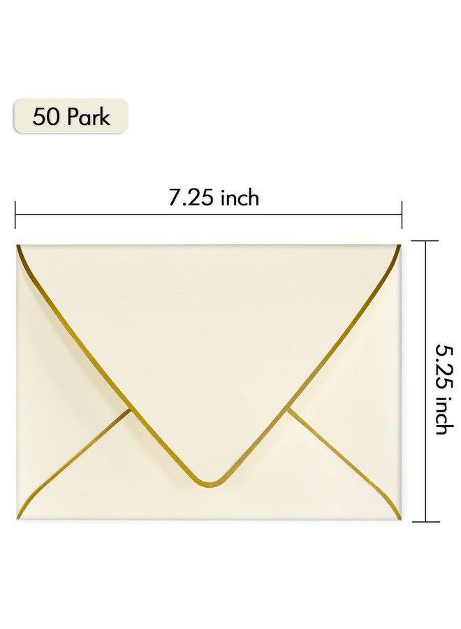 AZAZA A7 Ivoy Envelopes 5 X 7 With Gold Border 50 Packfor 5X7 Cards| Quick Self Seal| Perfect For Weddings Invitations Photos Graduation Baby Shower| Thick Luxury Paper|5.25 X 7.25 Inches (Ivory) - Image 3