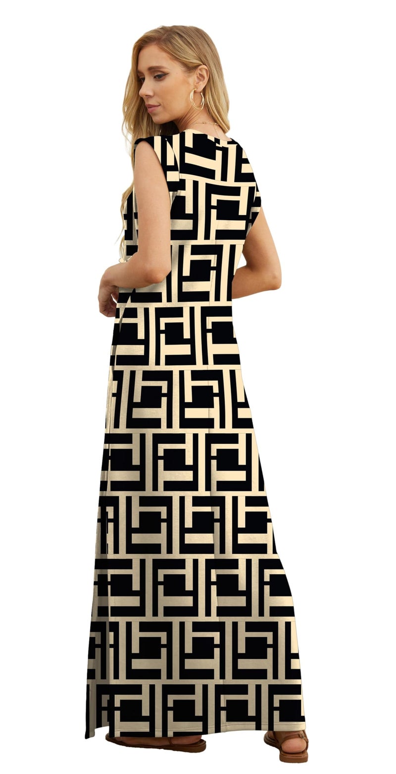 GRECERELLE Womens Summer Casual Loose Split Long Maxi Vacation Dress with Pockets (FP Black Puzzle, Large) - Image 5