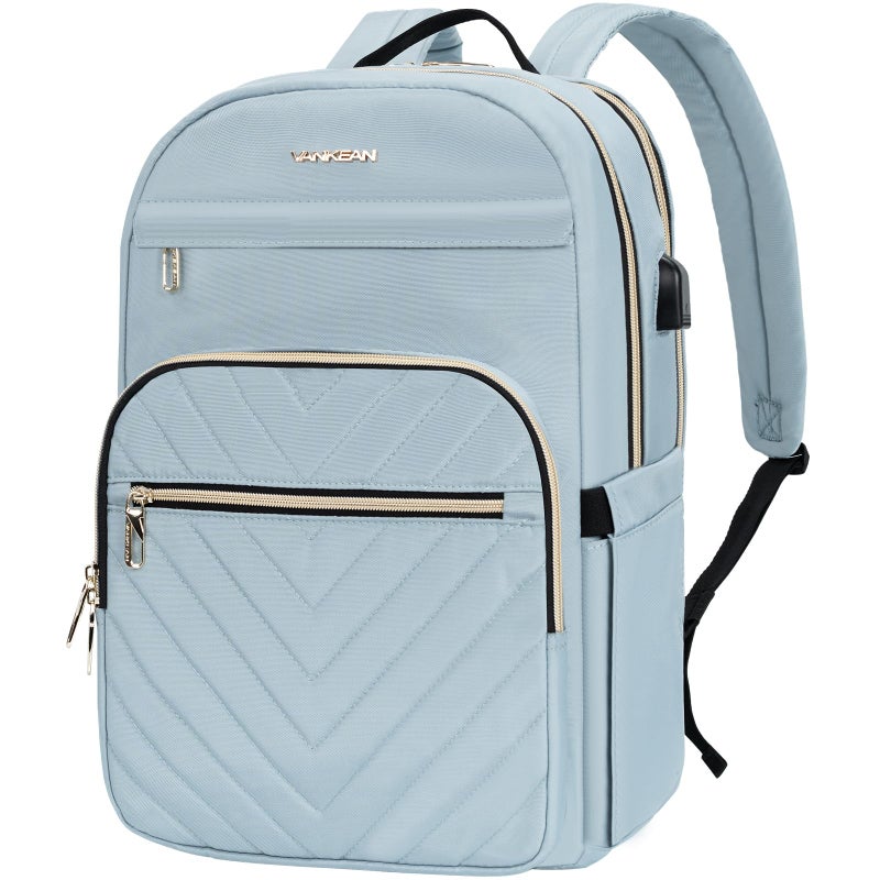 VANKEAN 15.6 Inch Laptop Backpack for Women Work Laptop Bag Fashion with USB Port, Waterproof Backpacks Stylish Travel Bags Casual Daypacks for College, Business, Light Blue - Image 1