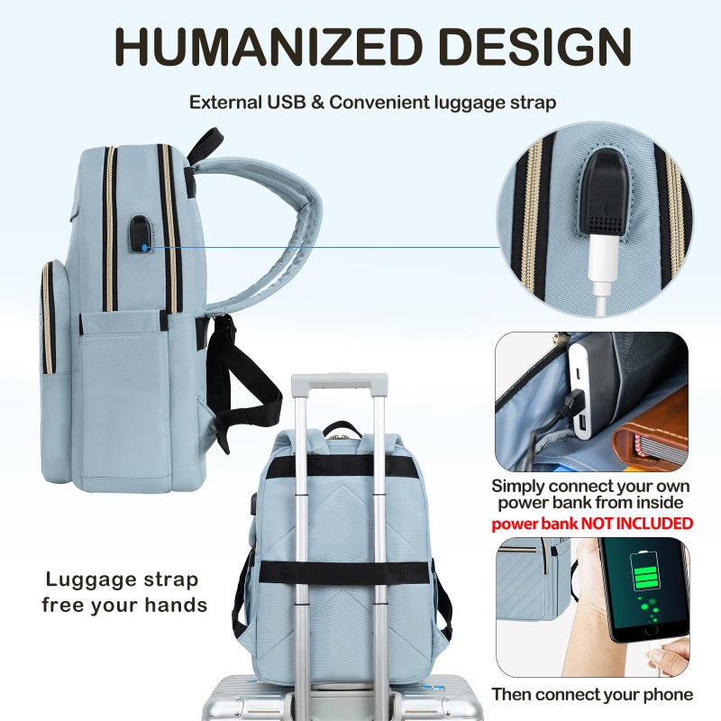 VANKEAN 15.6 Inch Laptop Backpack for Women Work Laptop Bag Fashion with USB Port, Waterproof Backpacks Stylish Travel Bags Casual Daypacks for College, Business, Light Blue - Image 4