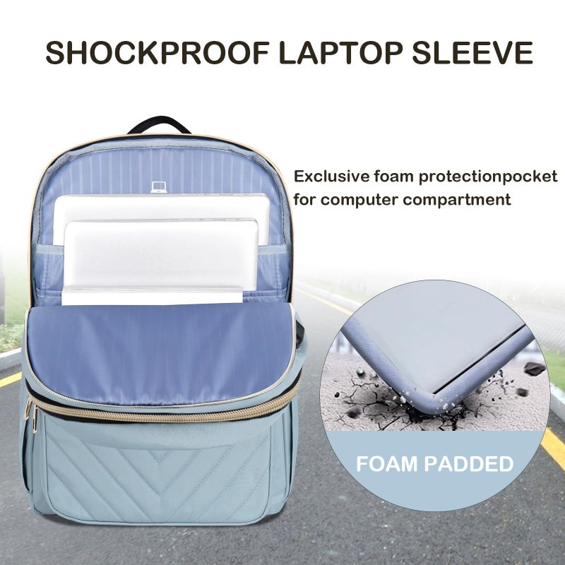 VANKEAN 15.6 Inch Laptop Backpack for Women Work Laptop Bag Fashion with USB Port, Waterproof Backpacks Stylish Travel Bags Casual Daypacks for College, Business, Light Blue - Image 3