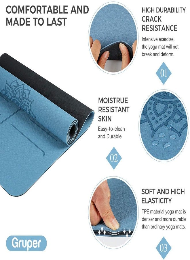 Gruper Yoga Mat Non Slip TPE Thick Yoga Mat with Alignment Mark, Large Size 72"L x 32"W x 0.32"Th or 0.24"Th, Anti-Tear Exercise & Fitness Mat for Yoga, Pilates & Floor Workouts (Blue Black, Thickness-6mm) - Image 5