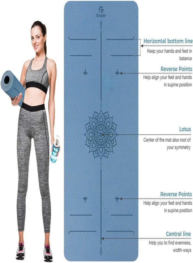 Gruper Yoga Mat Non Slip TPE Thick Yoga Mat with Alignment Mark, Large Size 72"L x 32"W x 0.32"Th or 0.24"Th, Anti-Tear Exercise & Fitness Mat for Yoga, Pilates & Floor Workouts (Blue Black, Thickness-6mm) - Image 2