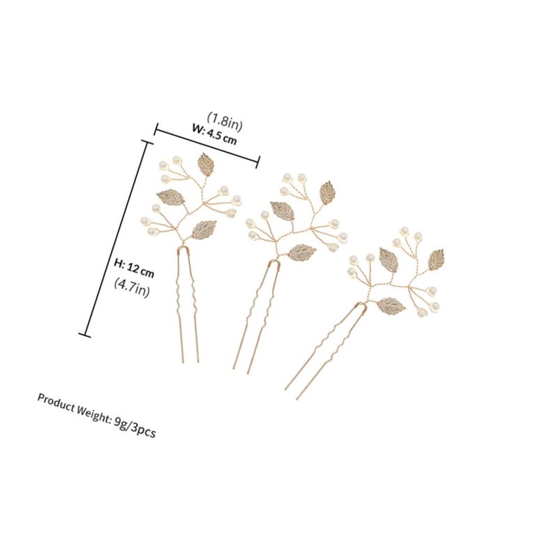 Vintage Pearl U Shaped Hairpins 3 Pcs With Leaves Design For Women Wedding Hairstyles - Image 3