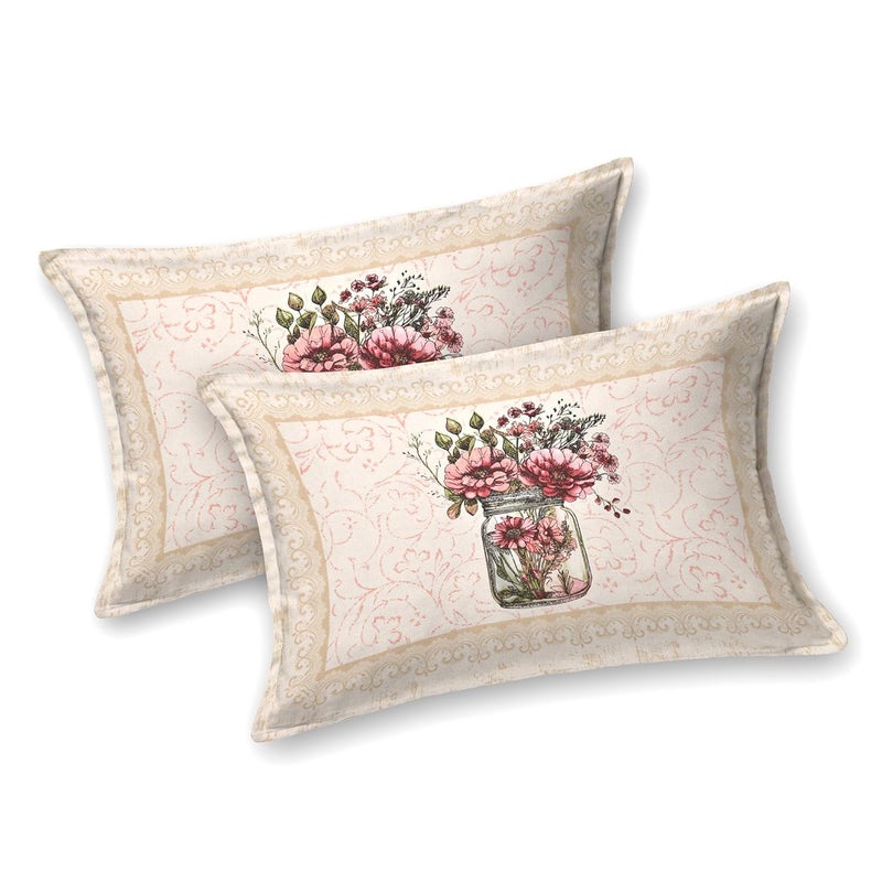 Kuber Industries Kuber Industries Double Bedsheet with 2 Pillow Covers 160 TC Premium Cotton Bedsheet for Double Bed Bedsheet for Living RoomHome Hotels Photo Frame Flower Pot 100x108 Inch Cream  - Image 2
