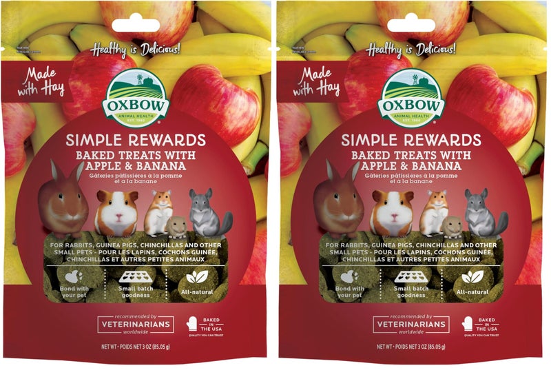 Oxbow Simple Rewards Apple Banana Treats,Timothy Hay Guinea Pig & Bunny Treats,Pet Snack,Made Guinea Pig Hay,Made in USA,Timothy for Rabbit,3 oz Bag,(Pack of 2) - Image 1