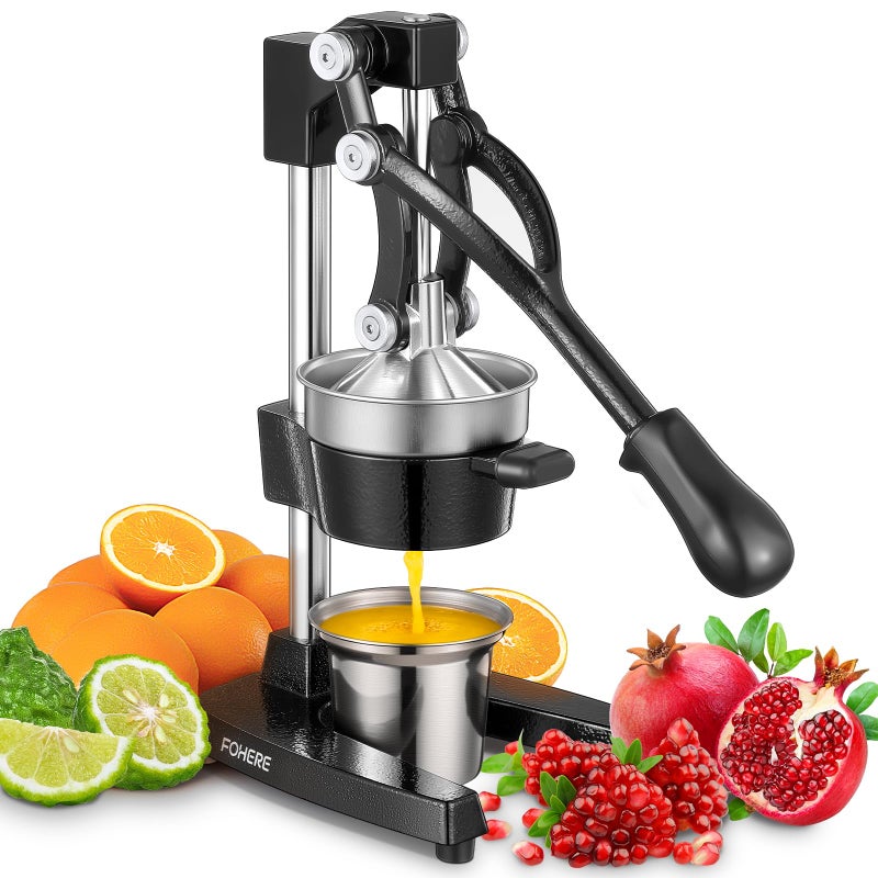 FOHERE Orange Juicer Squeezer, Cast Iron Lemon Squeezer, Commercial Citrus Juicer Hand Press for Orange, Lemon, Pomegranate, Grapefruit, Easy to Clean Citrus Squeezer with a Stainless Steel Cup - Image 1