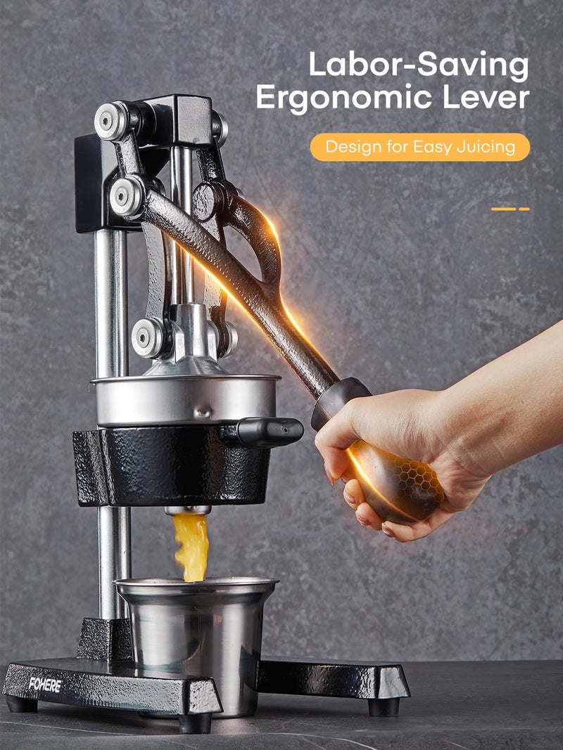 FOHERE Orange Juicer Squeezer, Cast Iron Lemon Squeezer, Commercial Citrus Juicer Hand Press for Orange, Lemon, Pomegranate, Grapefruit, Easy to Clean Citrus Squeezer with a Stainless Steel Cup - Image 5
