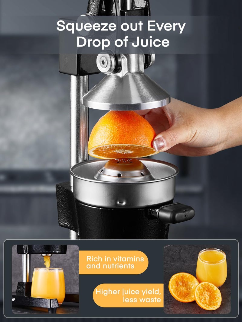 FOHERE Orange Juicer Squeezer, Cast Iron Lemon Squeezer, Commercial Citrus Juicer Hand Press for Orange, Lemon, Pomegranate, Grapefruit, Easy to Clean Citrus Squeezer with a Stainless Steel Cup - Image 4