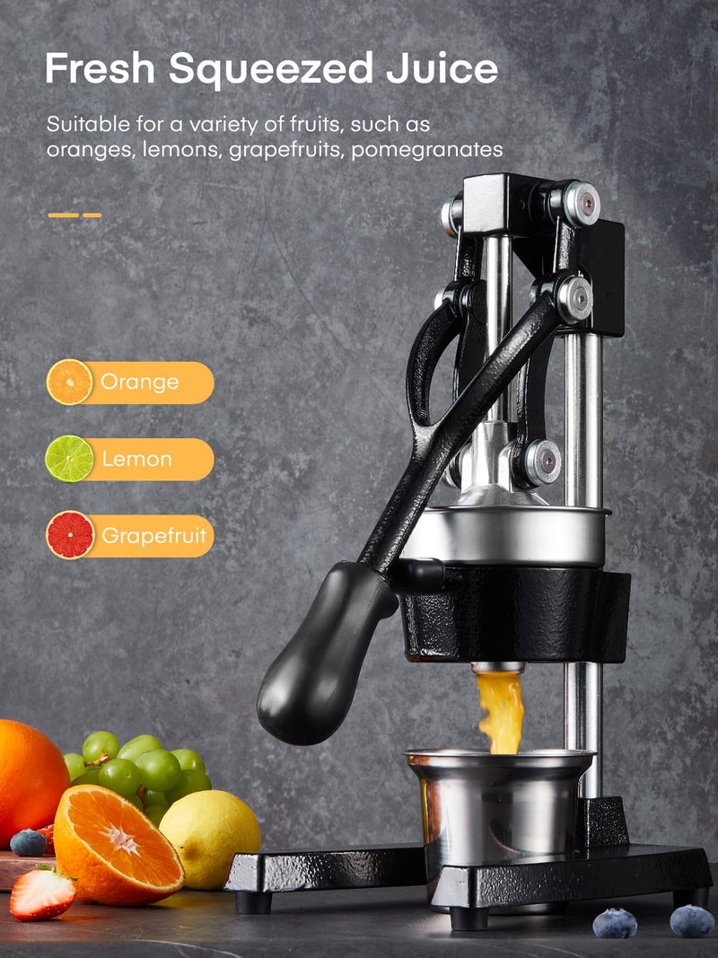 FOHERE Orange Juicer Squeezer, Cast Iron Lemon Squeezer, Commercial Citrus Juicer Hand Press for Orange, Lemon, Pomegranate, Grapefruit, Easy to Clean Citrus Squeezer with a Stainless Steel Cup - Image 2