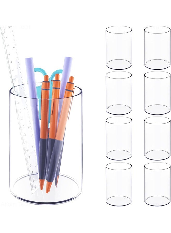 YelaJoy 8 Pieces Clear Acrylic Pen Holder Round Acrylic Pencil Cup Clear Makeup Bush Holder Acrylic Desktop Stationery Organizer for Office School Home Desk Accessories (8 Pack, Round) - Image 1