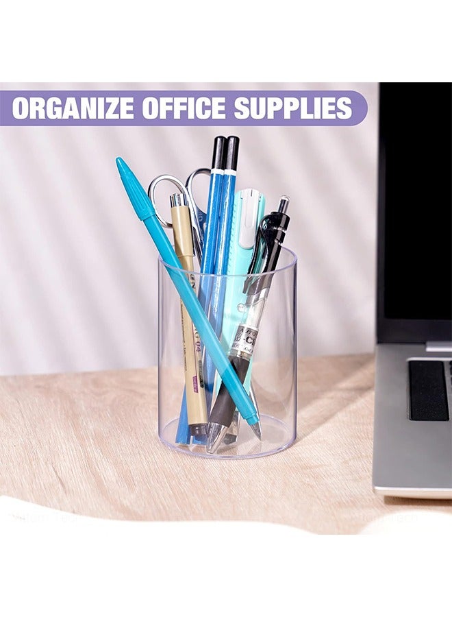 YelaJoy 8 Pieces Clear Acrylic Pen Holder Round Acrylic Pencil Cup Clear Makeup Bush Holder Acrylic Desktop Stationery Organizer for Office School Home Desk Accessories (8 Pack, Round) - Image 3