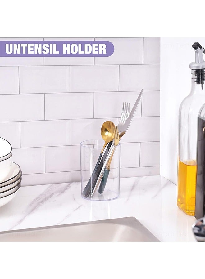 YelaJoy 8 Pieces Clear Acrylic Pen Holder Round Acrylic Pencil Cup Clear Makeup Bush Holder Acrylic Desktop Stationery Organizer for Office School Home Desk Accessories (8 Pack, Round) - Image 5