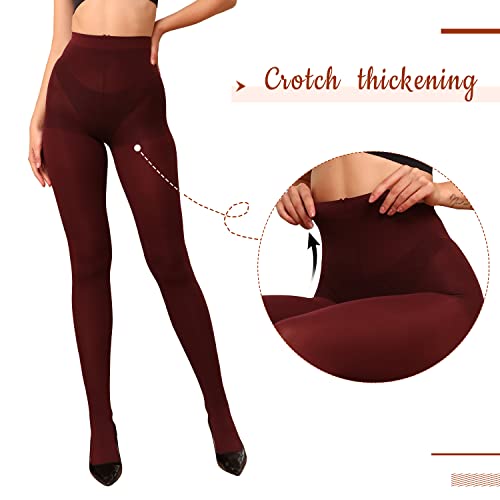 WAKUNA 2 Pairs Pantyhose Opaque Tights 40D Resistant Control Top（Black+Wine red,Large - Image 4