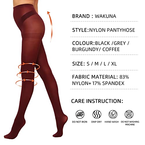 WAKUNA 2 Pairs Pantyhose Opaque Tights 40D Resistant Control Top（Black+Wine red,Large - Image 5
