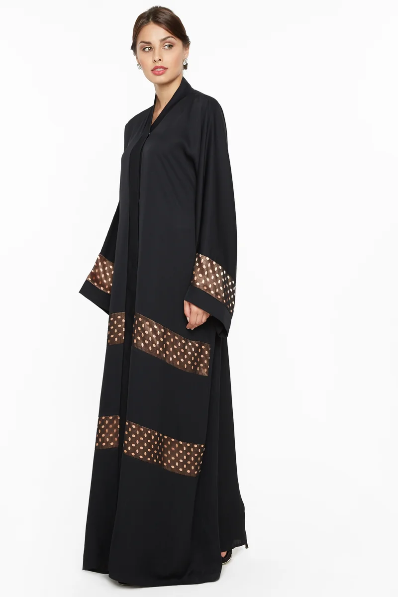 النخبة A gorgeous abaya with laser cut detailing by the sleeves and ends -AJ538A