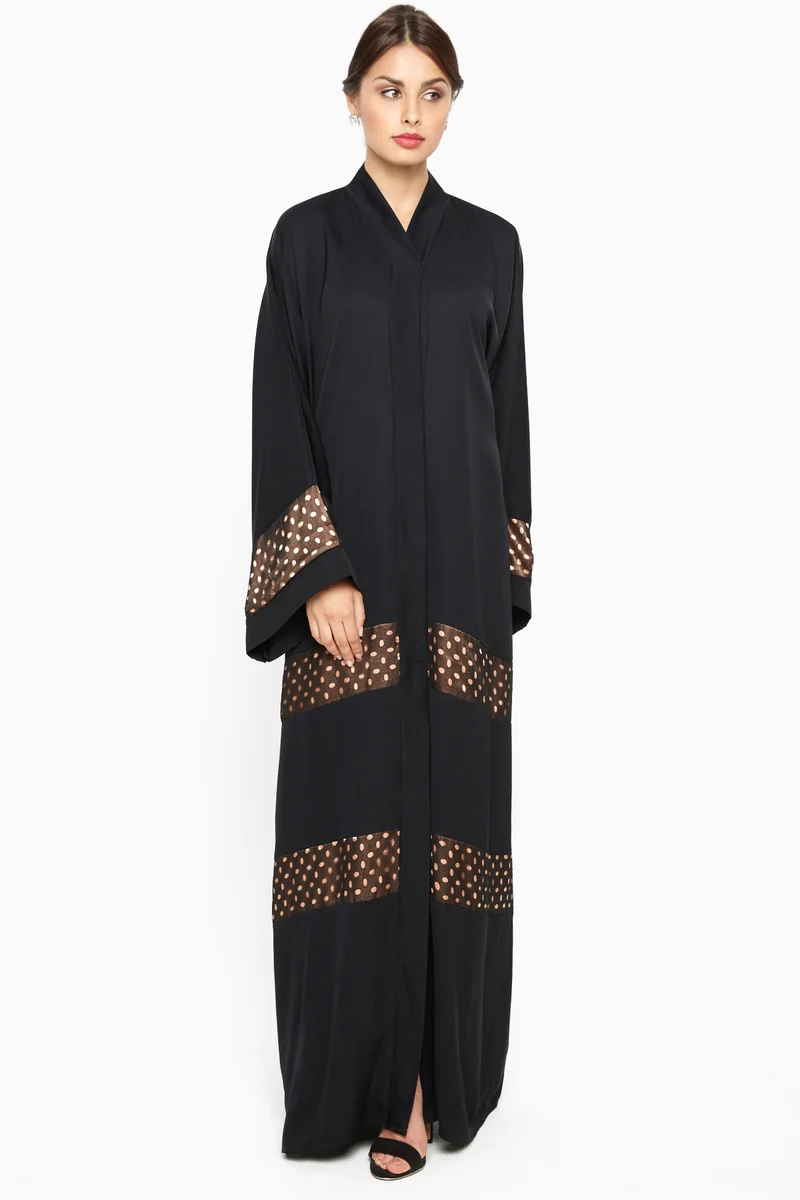 النخبة A gorgeous abaya with laser cut detailing by the sleeves and ends -AJ538A