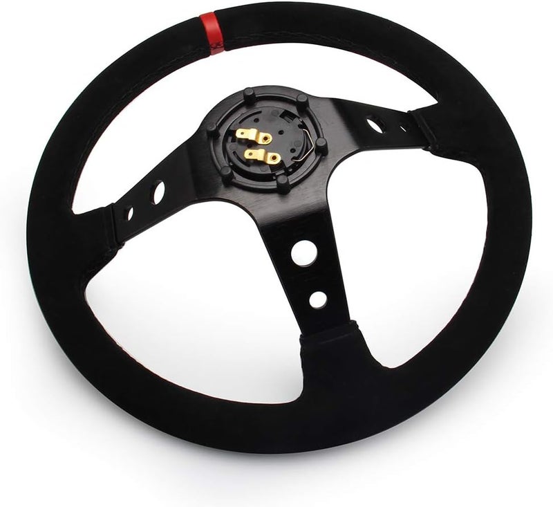 WENJTP 14" 350mm Deep Dish Steering Wheel for Sport Racing - Suede with Horn Button, Red - Image 4