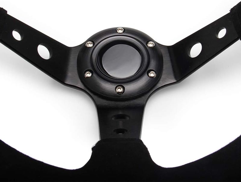 WENJTP 14" 350mm Deep Dish Steering Wheel for Sport Racing - Suede with Horn Button, Red - Image 5