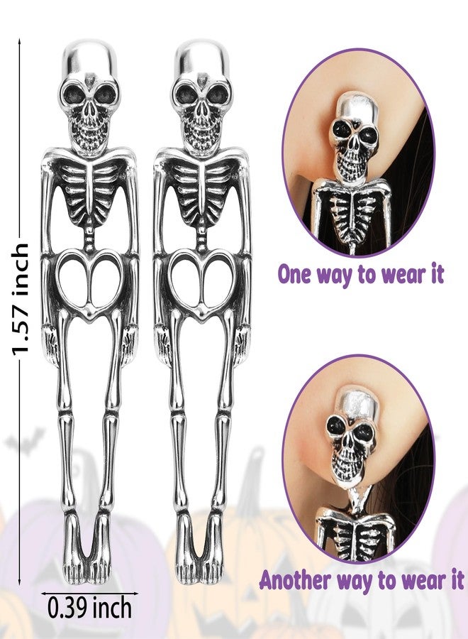 FULLIVE 1 Pair Halloween Earrings, Skeleton Earrings for women, Hypoallergenic Skull Earrings, Halloween Costume Accessories - Image 2