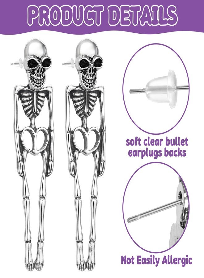 FULLIVE 1 Pair Halloween Earrings, Skeleton Earrings for women, Hypoallergenic Skull Earrings, Halloween Costume Accessories - Image 3