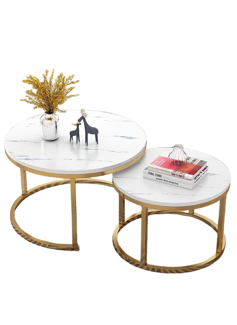 Round Coffee Table Set Of 2, Waterproof MDF Metal Frame Side Table, Creative Tea Table Set, Stacking Side Coffee Table for Living room Office Dining room Balcony, Marble Pattern(70*45cm+50*38cm) - pzsku/Z6B3A843028304886CA5AZ/45/_/1738728692/eb743dab-3e80-4406-b948-9ac608e5b5ea