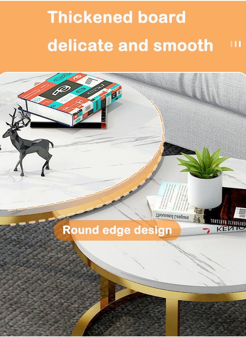 Round Coffee Table Set Of 2, Waterproof MDF Metal Frame Side Table, Creative Tea Table Set, Stacking Side Coffee Table for Living room Office Dining room Balcony, Marble Pattern(70*45cm+50*38cm) - pzsku/Z6B3A843028304886CA5AZ/45/_/1738728693/d8f3ec0d-b4fc-42a2-a55b-974e4b483b58