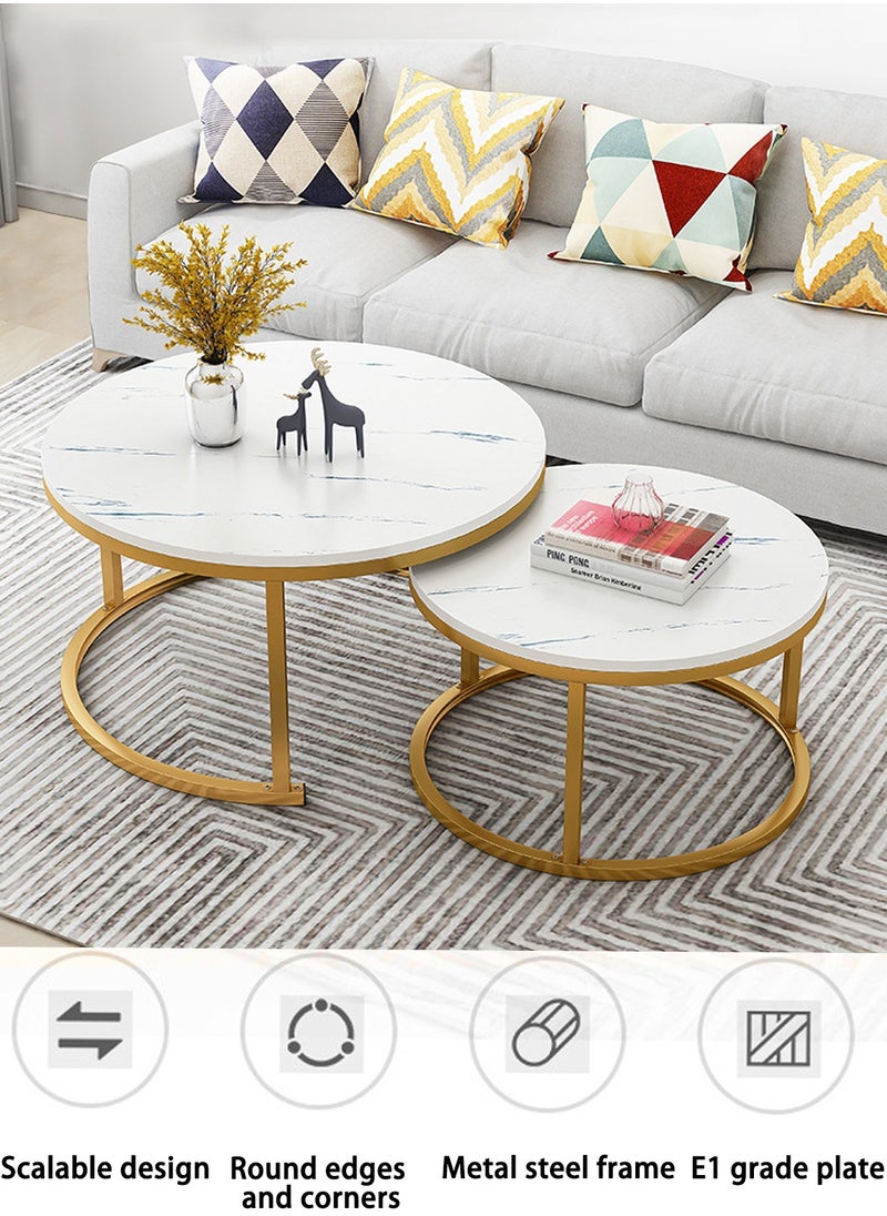 Round Coffee Table Set Of 2, Waterproof MDF Metal Frame Side Table, Creative Tea Table Set, Stacking Side Coffee Table for Living room Office Dining room Balcony, Marble Pattern(70*45cm+50*38cm) - pzsku/Z6B3A843028304886CA5AZ/45/_/1738728702/96e66f52-334f-4083-b469-6f9c6d10bd35