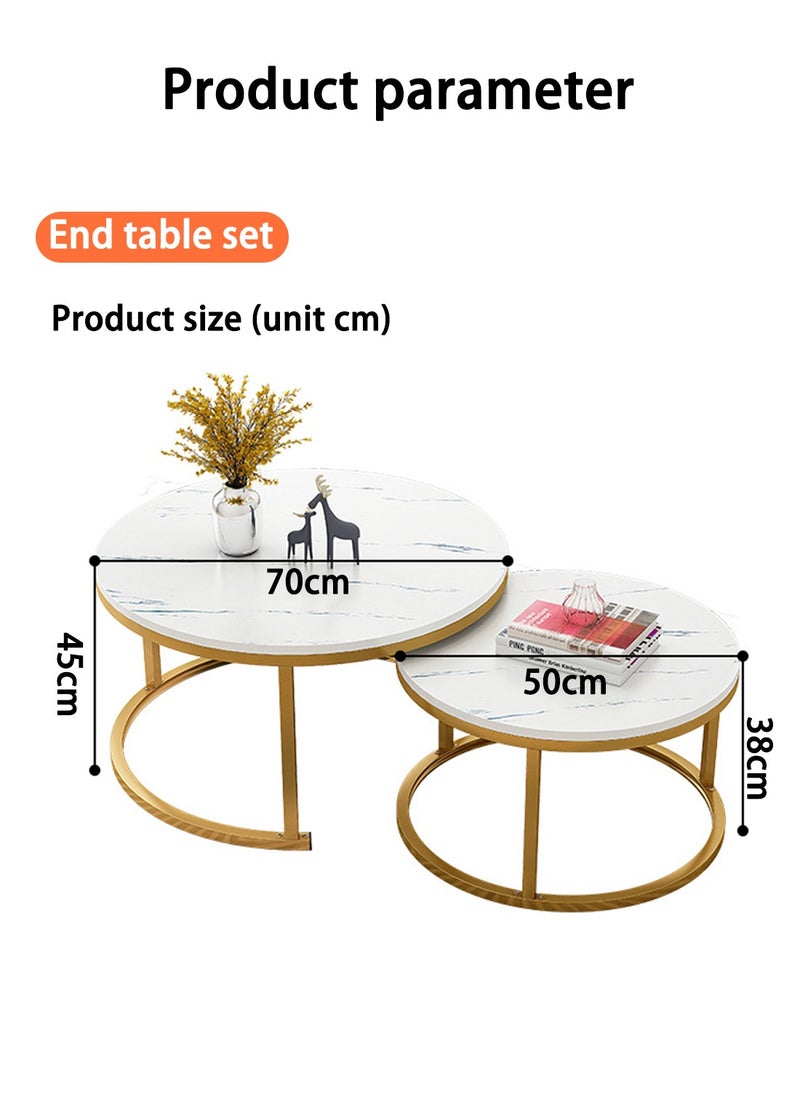 Round Coffee Table Set Of 2, Waterproof MDF Metal Frame Side Table, Creative Tea Table Set, Stacking Side Coffee Table for Living room Office Dining room Balcony, Marble Pattern(70*45cm+50*38cm) - pzsku/Z6B3A843028304886CA5AZ/45/_/1738728723/92f351f5-0b19-4e29-ad93-3ed391d3dc75