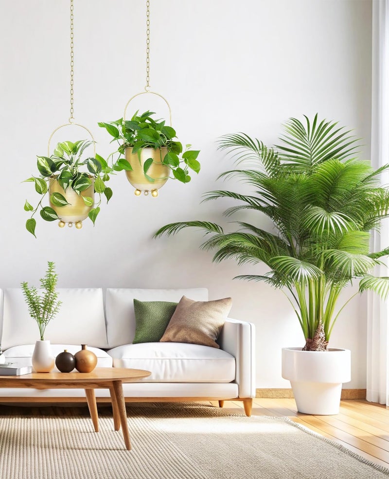 AceList Gold Hanging Planters for Indoor Plants, Set of 2-4.5 inch Metal Plant Hangers from Ceiling or Wall, Modern Boho Window Flower Pots, Pothos, Ivy - No Drainage Hole - Image 4